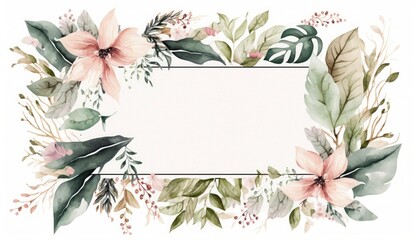 Watercolor floral illustration set - bouquets, frame, border. flowers, rose, peony, leaf branches collection. Wedding invites, wallpapers, fashion. Eucalyptus olive leaves chamomile, Generate Ai