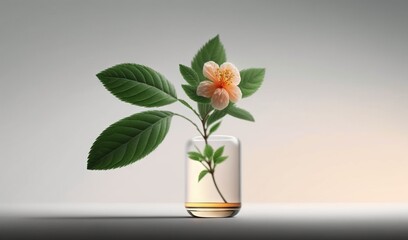  a vase with a flower inside of it on a table.  generative ai