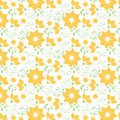 White background yellow flowers and leaves. Decorative seamless pattern for wrapping paper, wallpaper, textile, greeting cards and invitations.