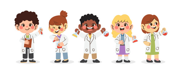 Happy kids with science uniforms illustration