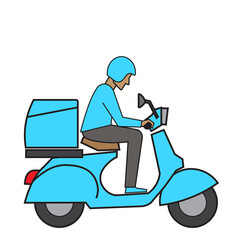 Courier on a vintage motor bike. Cartoon character. Express delivery concept.