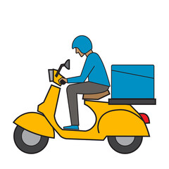 Courier on a vintage motor bike. Cartoon character. Express delivery concept.