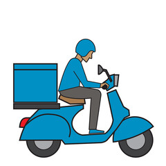 Courier on a vintage motor bike. Cartoon character. Express delivery concept.