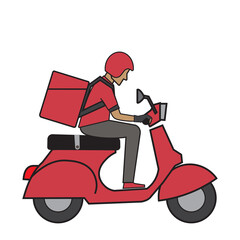 Courier on a vintage motor bike. Cartoon character. Express delivery concept.