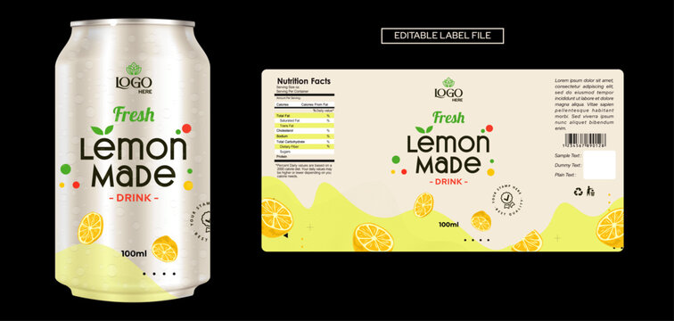 Lemonade Lemon drink label design, soft drink label design. Soda can label vector. Energy drink label design. Fruit juice label template design.