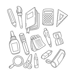 Vector set of school supplies hand drawn sketch collection