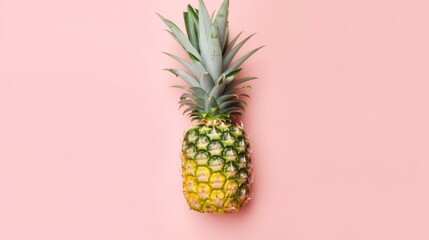 Pineapple on pastel pink background. Summer concept. Flat lay, top view. Generative AI.