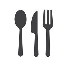 Set of dinner service signs, tableware, restaurant, cutlery icons- fork, knife, spoon, and plate - stock vector 
