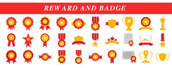 30 set bundle icon Reward And Badge icon style Flat, vector Illustration