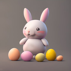 Fototapeta premium Modern Illustration of cute cartoon rabbit with easter eggs. Easter Bunny. Generative AI. Artwork 