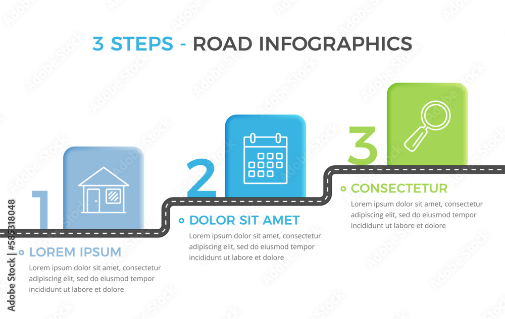 Poster road infographics template with three elements with place for your icons and text