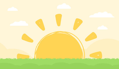 Landscape with grass and rising sun © PixMarket