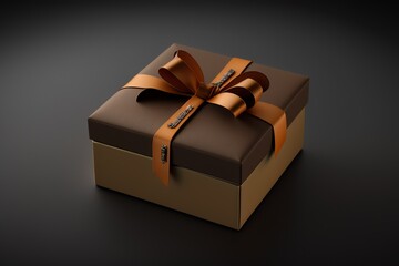 Brown Gift box with ribbons on the color background. Generative AI