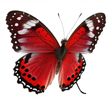 In this stunning image, a bright red butterfly is showcased against a transparent background, allowing the intricate patterns of its wings to be admired in all their glory.Generative AI