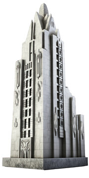 The image shows a striking skyscraper crafted from beautiful stone, set against a transparent background which sets off its intricate design and grandeur.Generative AI