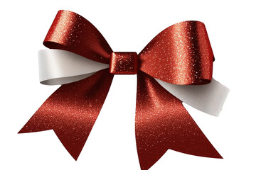 A stunning, glittering red bow ribbon shines against a clear, see-through backdrop.Generative AI