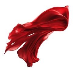 A billowing red silk ribbon gracefully glides through the air against a clear, see-through backdrop.Generative AI - obrazy, fototapety, plakaty