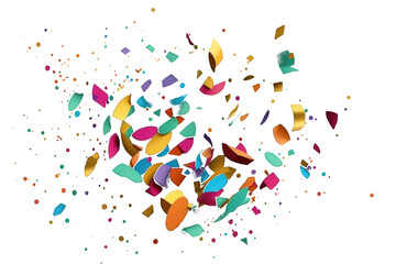 Vibrant and festive, the fluttering confetti appears to be suspended in mid-air against a clear background, radiating an exciting energy that captures the spirit of celebration.Generative AI