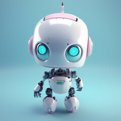 cute white plastic robot isolated on blue background, made with generative ai