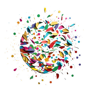 The image depicts a festive scene with multicolored confetti scattered on a transparent background. The colors of the confetti are vibrant and playful, presenting a joyous.Generative AI