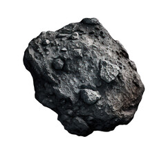 The image depicts a highly detailed asteroid suspended in mid-air against a transparent background, allowing its intricate features to shine through.Generative AI