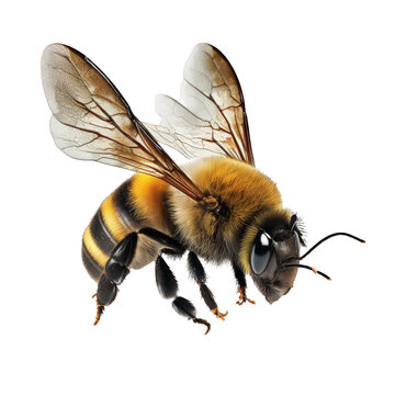 A striking image of a lifelike bee, captured mid-flight, set against a clean and enchanting transparent backdrop.Generative AI