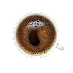 A realistic illustration of a coffee cup viewed from the top, set against a transparent background.Generative AI