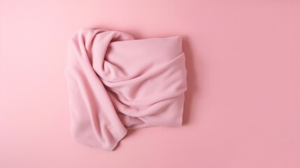 Pink blanket on pink background. Flat lay, top view. Generative AI.