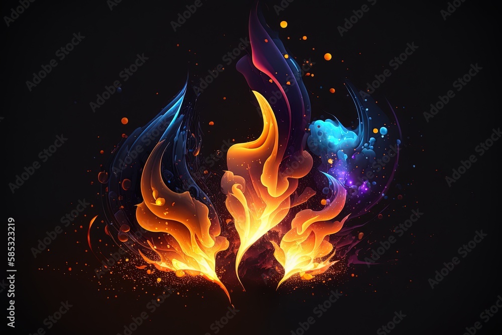 Poster Luminous particles in the backdrop of a raging fire Generative AI