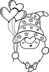 cute Valentine love gnome outline doodle cartoon hand drawing 