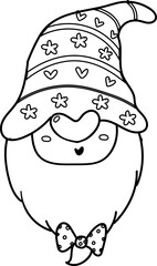 cute Valentine love gnome outline doodle cartoon hand drawing 