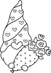 cute Valentine love gnome outline doodle cartoon hand drawing 