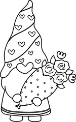 cute Valentine love gnome outline doodle cartoon hand drawing 