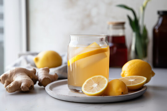 Kombucha, an antioxidant fermented health drink, with lemon and ginger