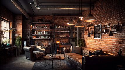 Obraz na płótnie Canvas living room loft in an industrial style. Generative AI