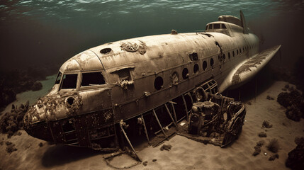 Airplane reck under water generative ai