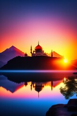 Obraz premium sunset over the river Mosque in Sunset Sunset Mosque