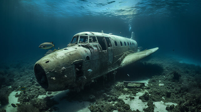 Airplane reck under water generative ai