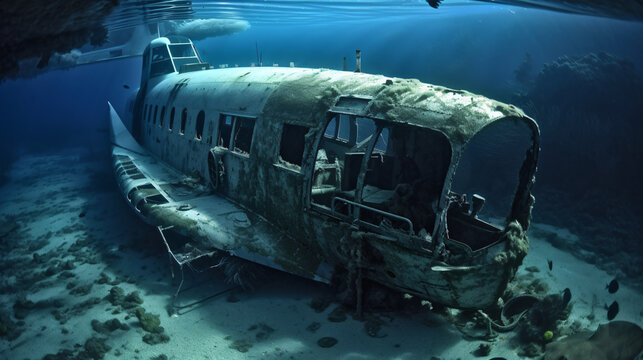 Airplane reck under water generative ai
