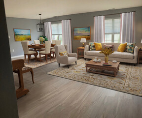 Spacious Big Living Room Of Luxurious Estate With Wooden Elements. Modern Mansion Interior With A...