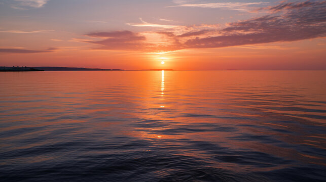 sunset over the sea calm shallow wave generative ai