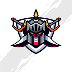 Crossed Sword Undead Knight Helmet Mascot Logo