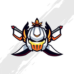 Crossed Sword Holy Knight Helmet Mascot Logo