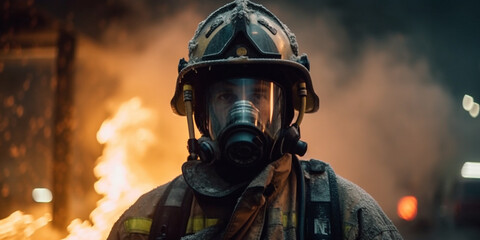 Brave firefighter in an epic universal fire Generative AI