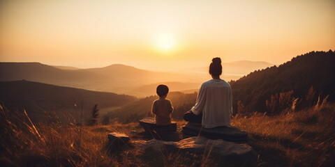 woman and child lifestyle balanced practicing meditate and zen energy yoga Generative AI