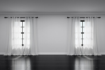 Empty white wall with window. 3d rendering of interior living room background.