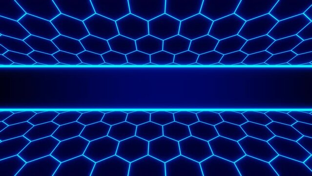 Blue neon hexagon retro tunnel loop animation background