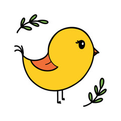 Cute bird vector illustration isolated on a white background. Hand drawn doodle illustration of a spring bird for kids