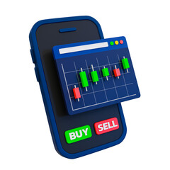 3d minimal data analysis icon. soaring finances. stock up. Strengthening currency. Smartphone with candle graph and arrow up. 3d illustration.