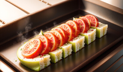 Photo of grilled tomato and cucumber slices
